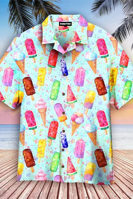 Ice Cream Shirt - Short Sleeve - Button-Up - Polo Shirt - Men's Shirts-Men's Top-Chaps of London-Chaps of London