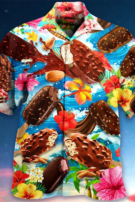 Ice Cream Shirt - Short Sleeve - Button-Up - Polo Shirt - Men's Shirts-Men's Top-Chaps of London-Chaps of London