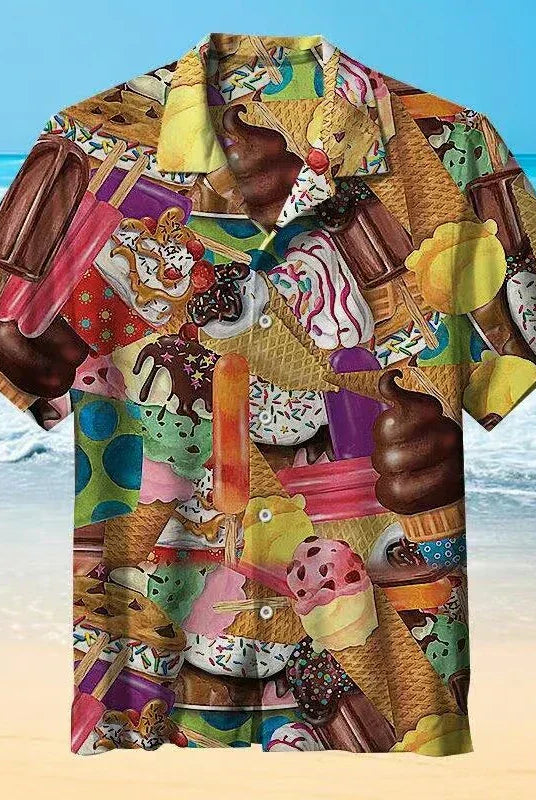 Ice Cream Shirt - Short Sleeve - Button-Up - Polo Shirt - Men's Shirts-Men's Top-Chaps of London-Chaps of London