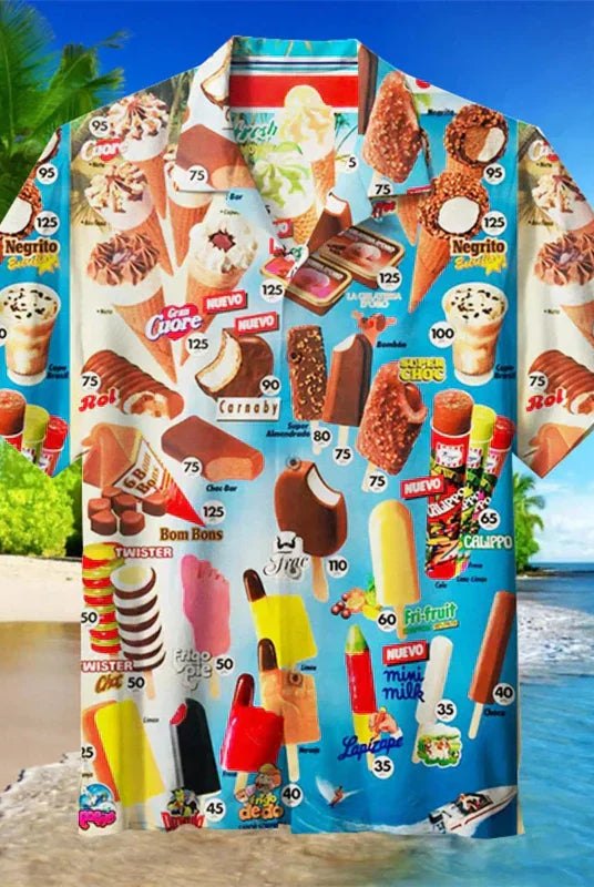 Ice Cream Shirt - Short Sleeve - Button-Up - Polo Shirt - Men's Shirts-Men's Top-Chaps of London-Chaps of London