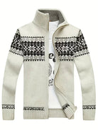Knit Cardigan - Men's Warm Winter Snowflake Zip Cardigan-Cardigan-Chaps of London-White-S-Chaps of London