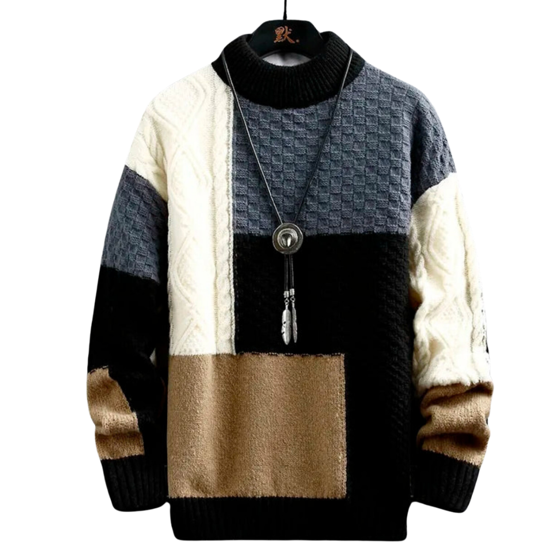 Knit Jumper | Winter | Crew Neck | Chunky Sweater | Men's Knitwear-Chaps of London-Black-White-Grey-Beige-M-Chaps of London