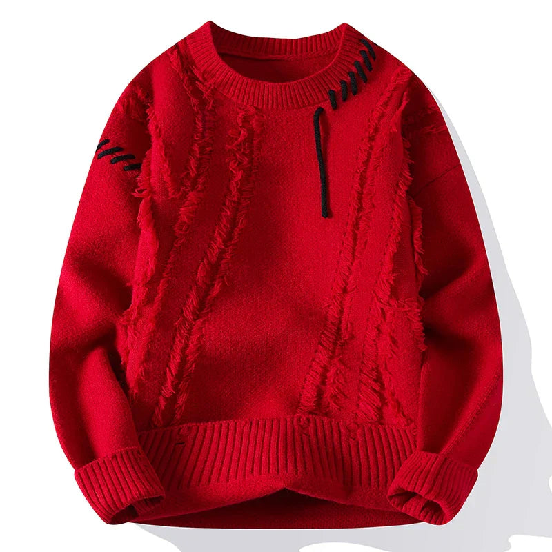 Knit Jumper | Winter | Crew Neck | Chunky Sweater | Men's Knitwear-Chaps of London-Red-M-Chaps of London
