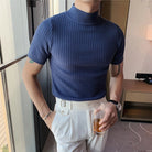 Knit T-Shirt | High Neck | Short Sleeve | Turtleneck T-Shirt | Men's Clothing-Chaps of London-Blue-M-Chaps of London