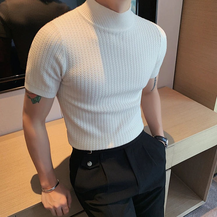 Knit T-Shirt | High Neck | Short Sleeve | Turtleneck T-Shirt | Men's Clothing-Chaps of London-Chaps of London
