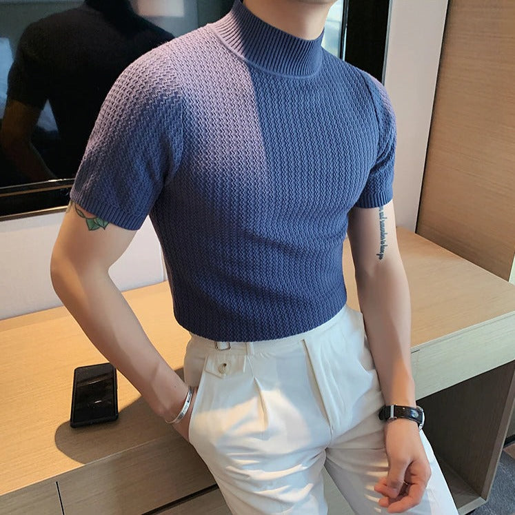 Knit T-Shirt | High Neck | Short Sleeve | Turtleneck T-Shirt | Men's Clothing-Chaps of London-Chaps of London