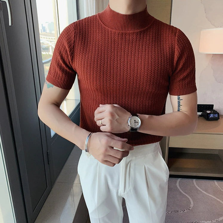 Knit T-Shirt | High Neck | Short Sleeve | Turtleneck T-Shirt | Men's Clothing-Chaps of London-Chaps of London