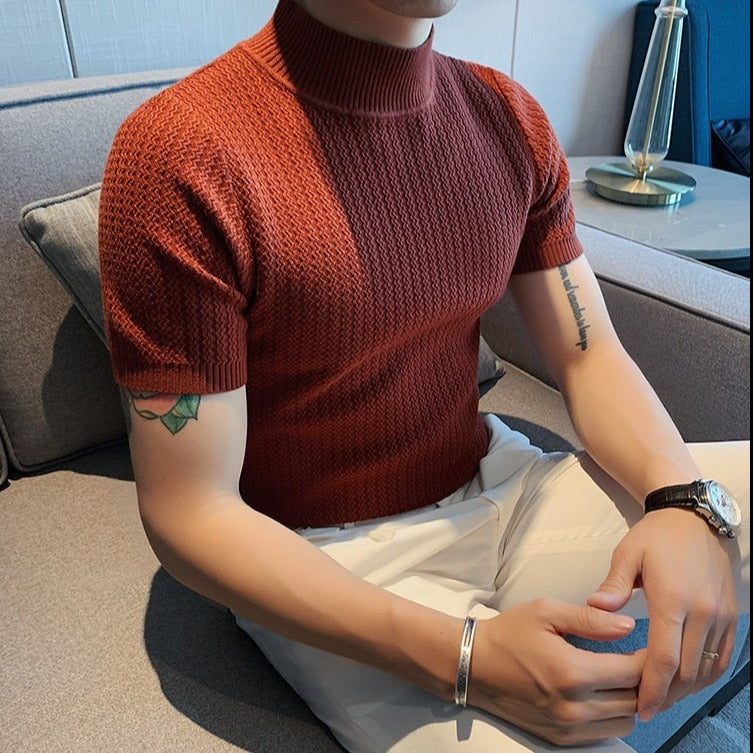 Knit T-Shirt | High Neck | Short Sleeve | Turtleneck T-Shirt | Men's Clothing-Chaps of London-Chaps of London