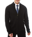 Knitted Cardigan - Full Zip - Rib Knit - Zip-Up Cardigan - Men's Cardigan-Sweater-Chaps Herrenmode-Black-S-Chaps of London