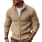 Knitted Cardigan - Full Zip - Rib Knit - Zip-Up Cardigan - Men's Cardigan-Sweater-Chaps Herrenmode-Brown-S-Chaps of London