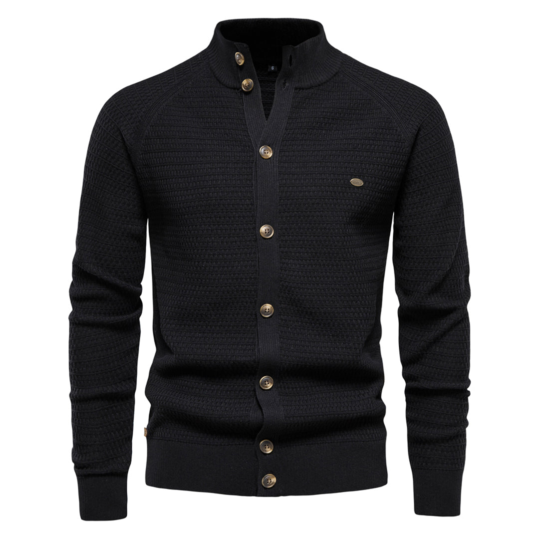 Knitted Cardigan - High Neck - Regular Fit - Button-Up Cardigan - Men's Cardigan -Chaps of London-Black-S-Chaps of London