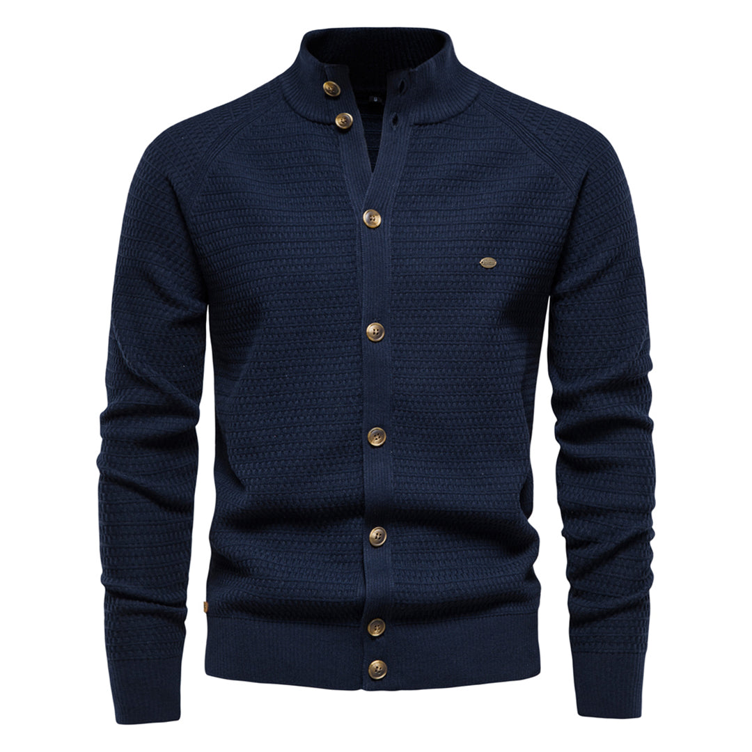 Knitted Cardigan - High Neck - Regular Fit - Button-Up Cardigan - Men's Cardigan -Chaps of London-Blue-S-Chaps of London
