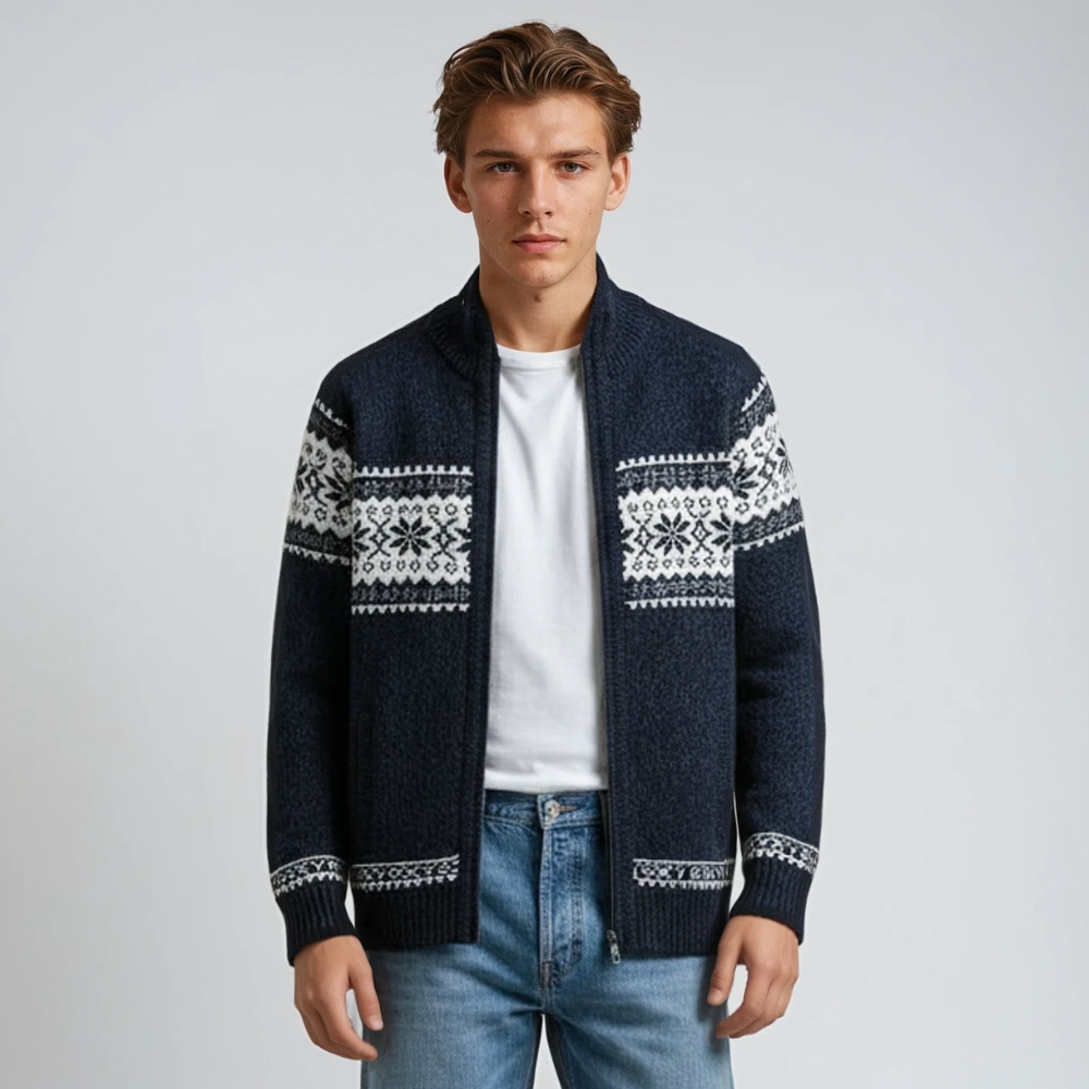 Knitted Cardigan | Winter | Snowflake | Zip-Up Cardigan | Men's Knitwear-Men's Cardigan-Chaps of London-Chaps of London