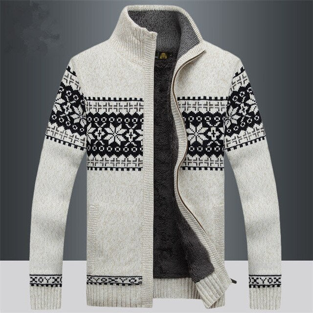 Knitted Cardigan | Winter | Snowflake | Zip-Up Cardigan | Men's Knitwear-Men's Cardigan-Chaps of London-White-S-Chaps of London
