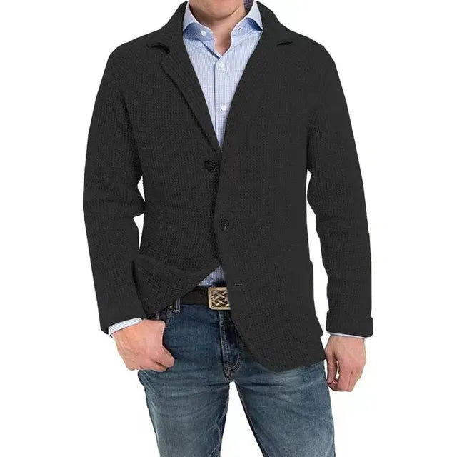 Knitted Jacket | Button-Up | V-Neck | Cardigan Jacket | Men's Jacket-Chaps of London-Black-S-Chaps of London
