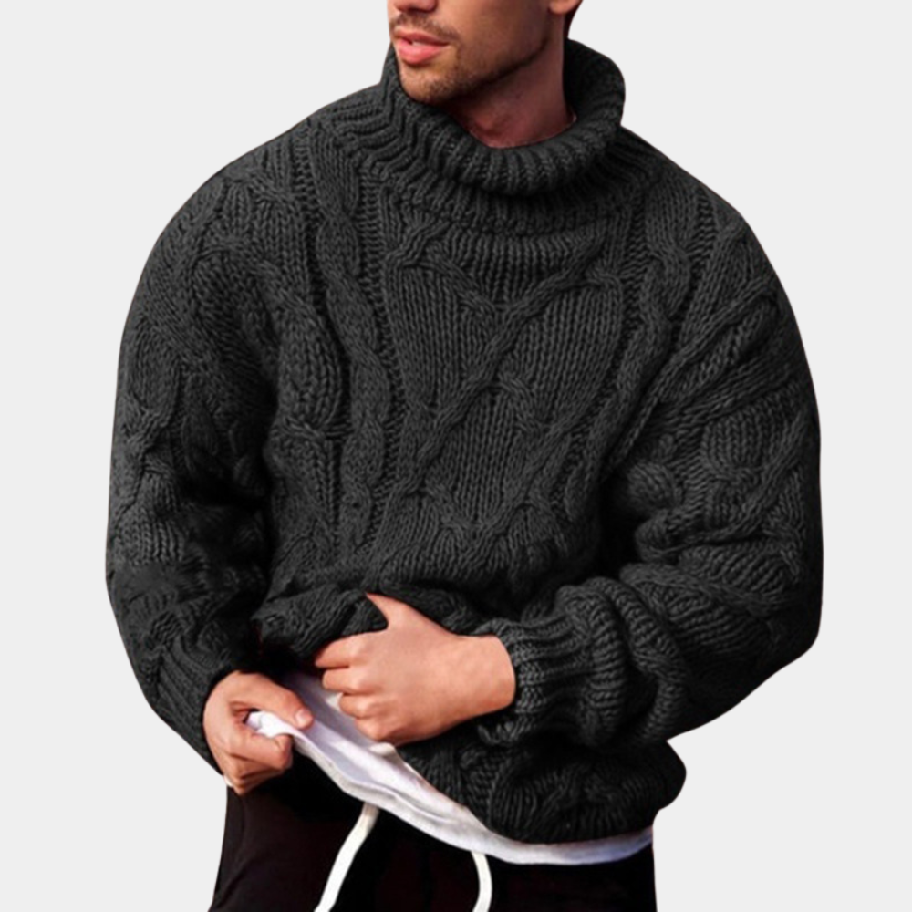 Knitted Jumper | Chunky | Turtleneck | Knitted Sweater | Men's Jumper-Knitted Jumper-Chaps of London-Black-S-Chaps of London