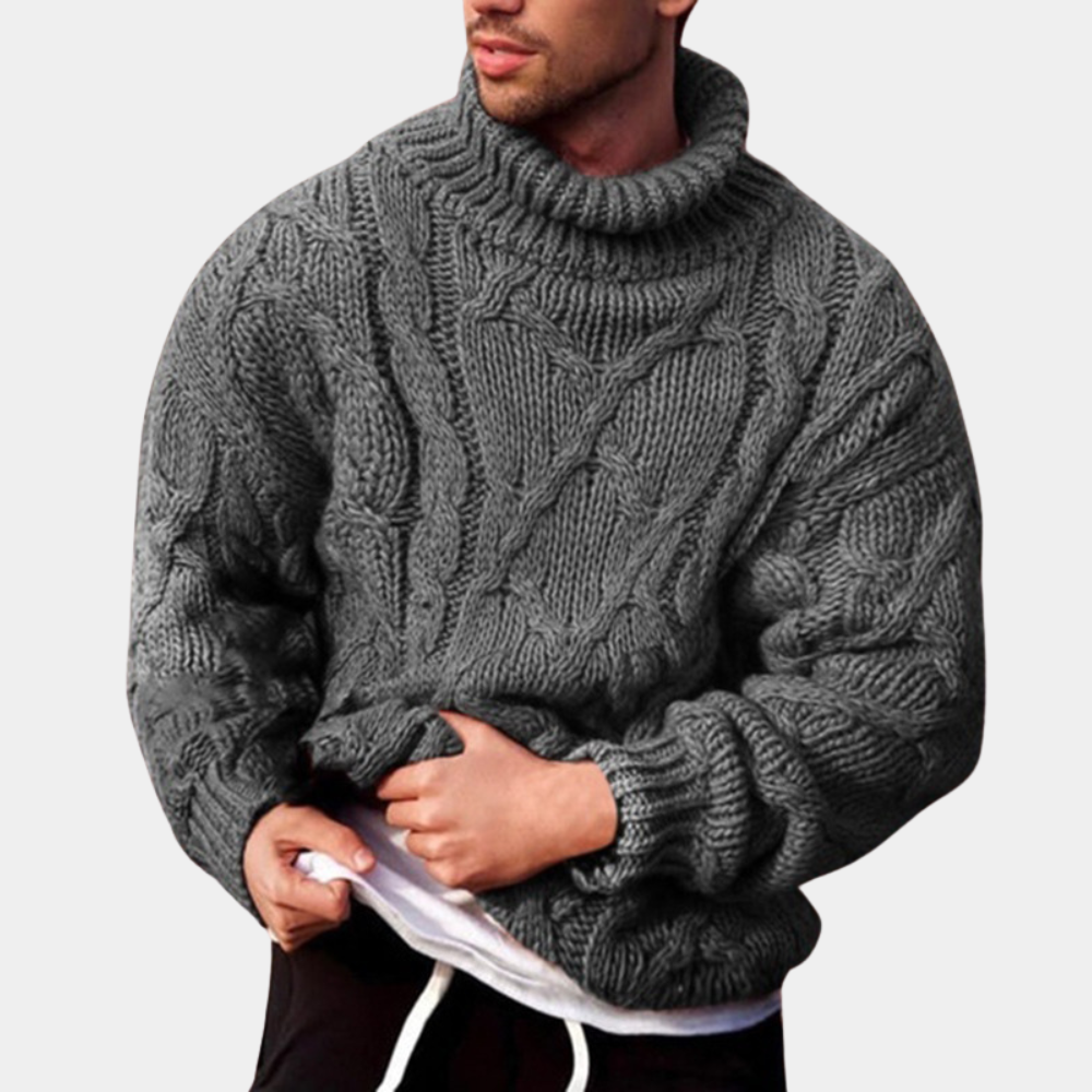 Knitted Jumper | Chunky | Turtleneck | Knitted Sweater | Men's Jumper-Knitted Jumper-Chaps of London-Gray-S-Chaps of London