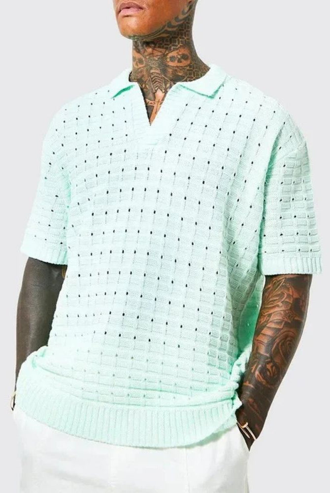 Knitted Polo Tshirt - Men's Loose Fit Short Sleeve Collared Polo Shirt-Polo Shirt-Chaps of London-Chaps of London