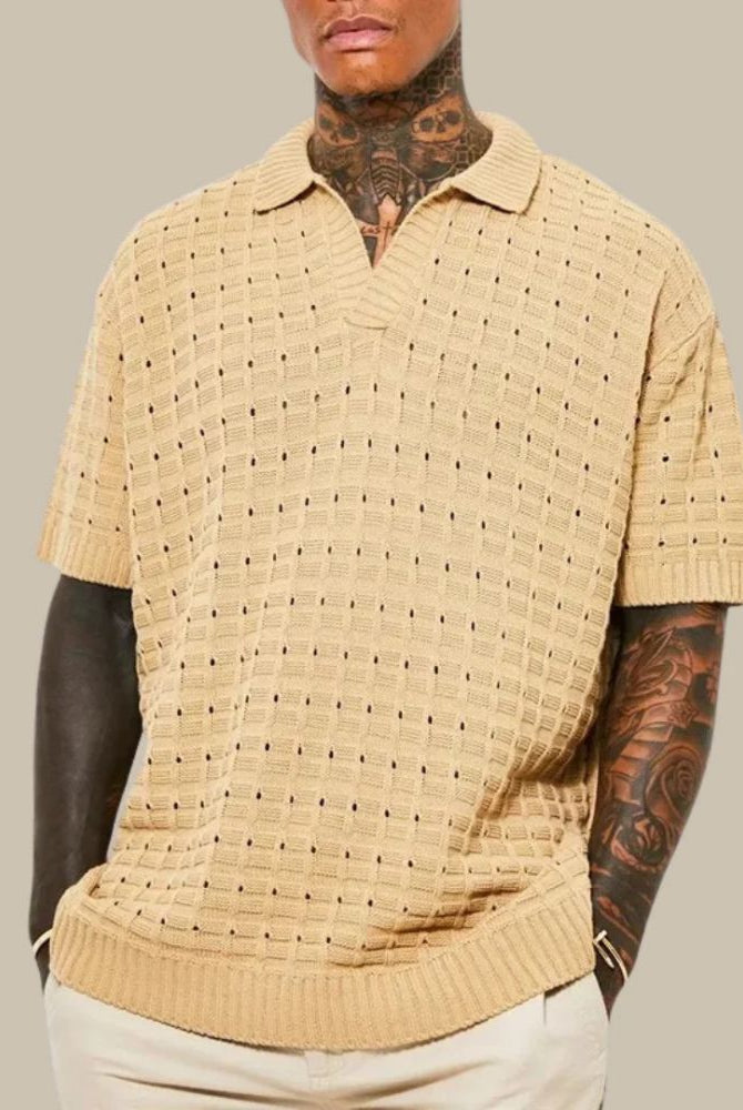 Knitted Polo Tshirt - Men's Loose Fit Short Sleeve Collared Polo Shirt-Polo Shirt-Chaps of London-Chaps of London
