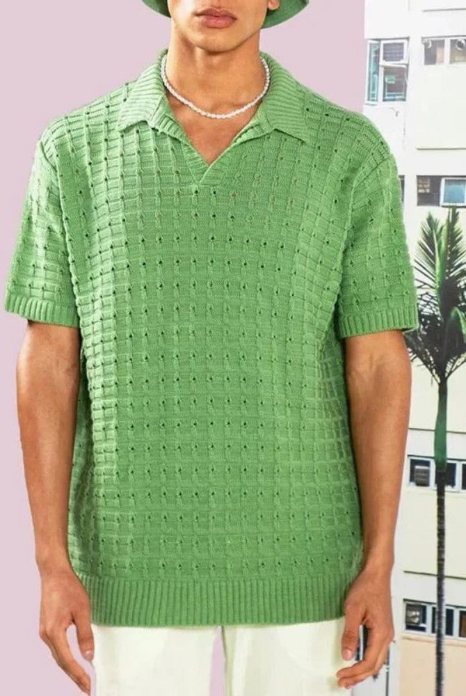 Knitted Polo Tshirt - Men's Loose Fit Short Sleeve Collared Polo Shirt-Polo Shirt-Chaps of London-Chaps of London