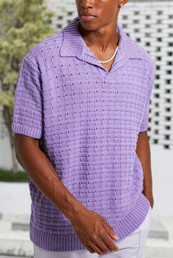 Knitted Polo Tshirt - Men's Loose Fit Short Sleeve Collared Polo Shirt-Polo Shirt-Chaps of London-Chaps of London