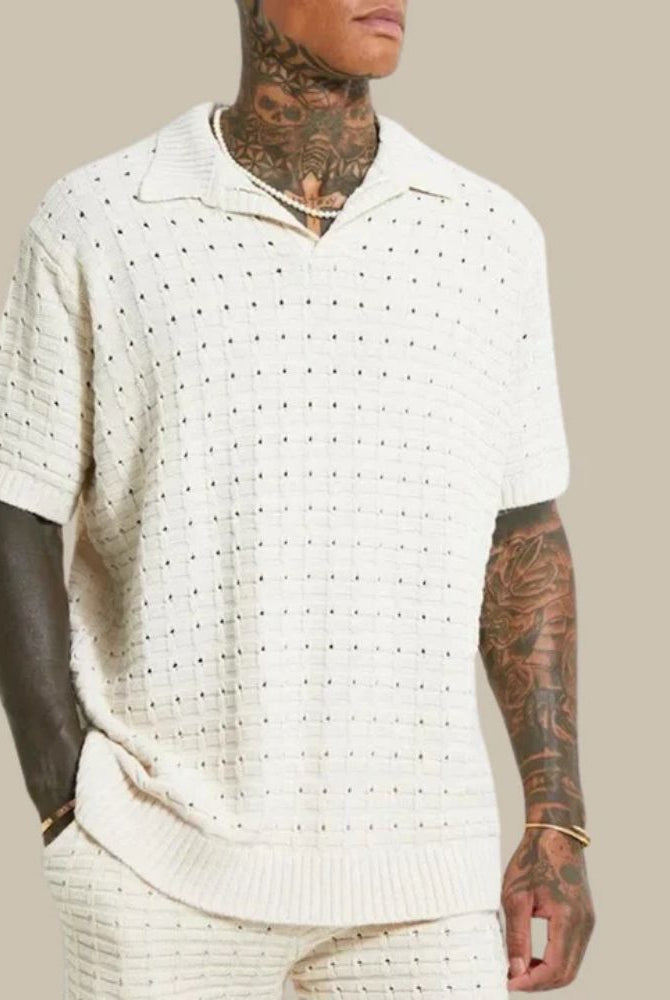 Knitted Polo Tshirt - Men's Loose Fit Short Sleeve Collared Polo Shirt-Polo Shirt-Chaps of London-Chaps of London