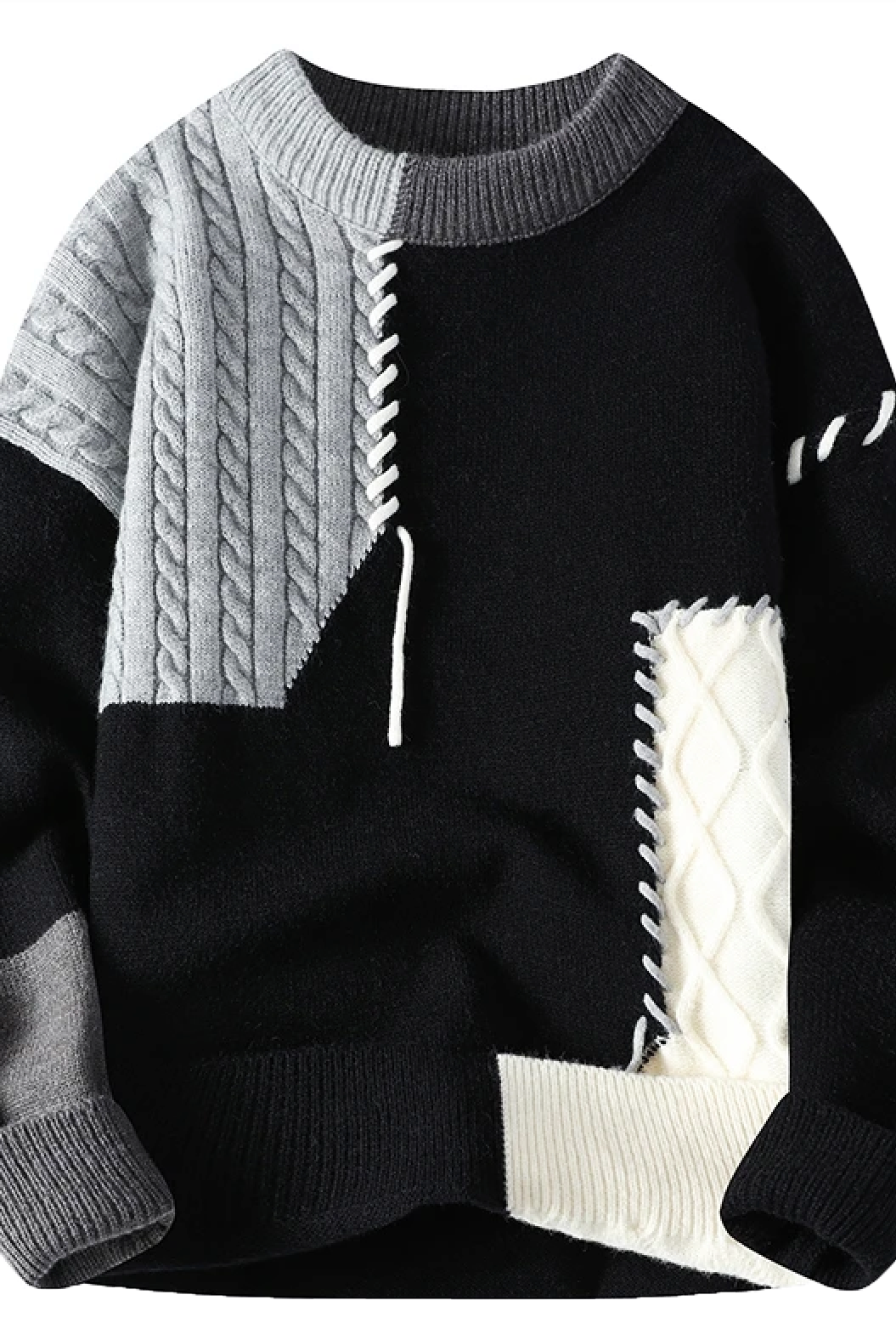 Knitted Sweater - Patchwork - Loose Fit - Pullover Sweater - Men's Knitted Jumper-Men's Long Sleeves-Chaps of London-Chaps of London