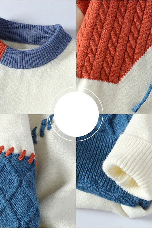 Knitted Sweater - Patchwork - Loose Fit - Pullover Sweater - Men's Knitted Jumper-Men's Long Sleeves-Chaps of London-Chaps of London