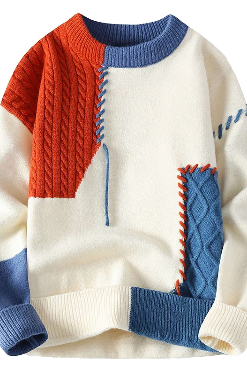 Knitted Sweater - Patchwork - Loose Fit - Pullover Sweater - Men's Knitted Jumper-Men's Long Sleeves-Chaps of London-Chaps of London