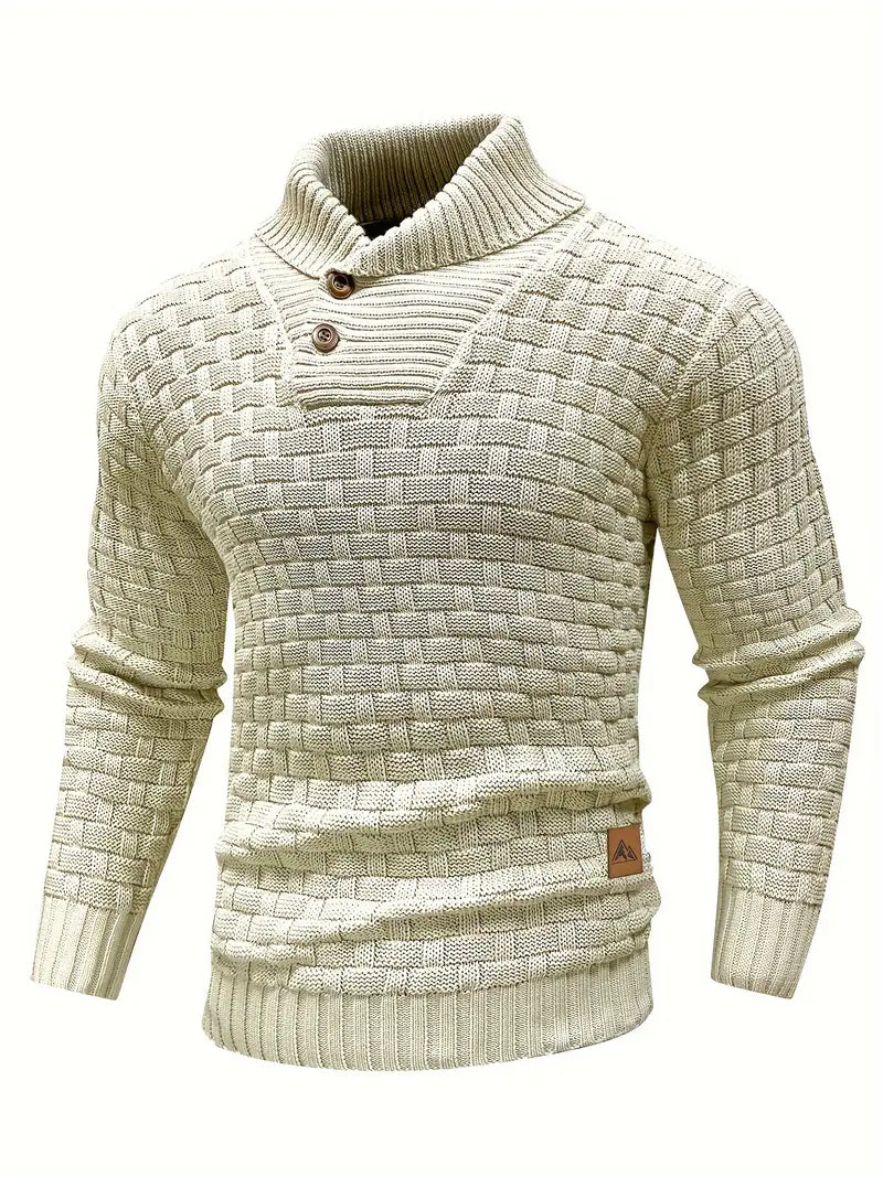 Knitted Sweater | Roll Neck | Chunky | Knitted Jumper | Men's Clothing-Men's Knitted Sweater-Chaps of London-Beige-S-Chaps of London