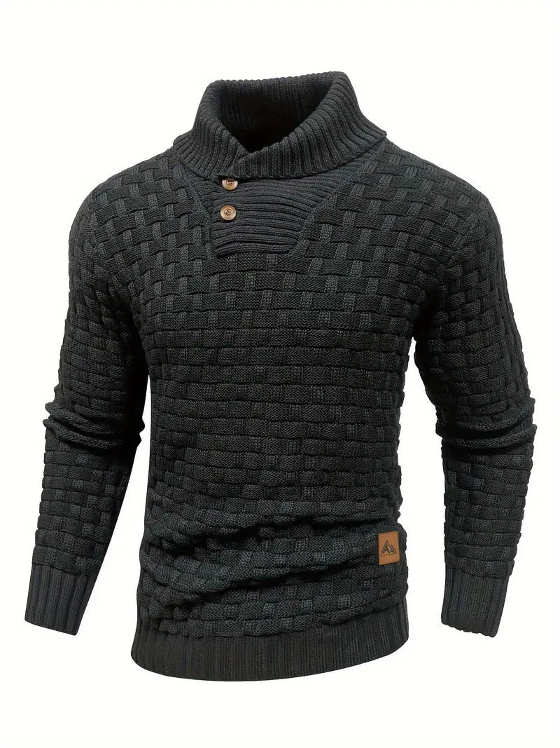 Knitted Sweater | Roll Neck | Chunky | Knitted Jumper | Men's Clothing-Men's Knitted Sweater-Chaps of London-Black-S-Chaps of London