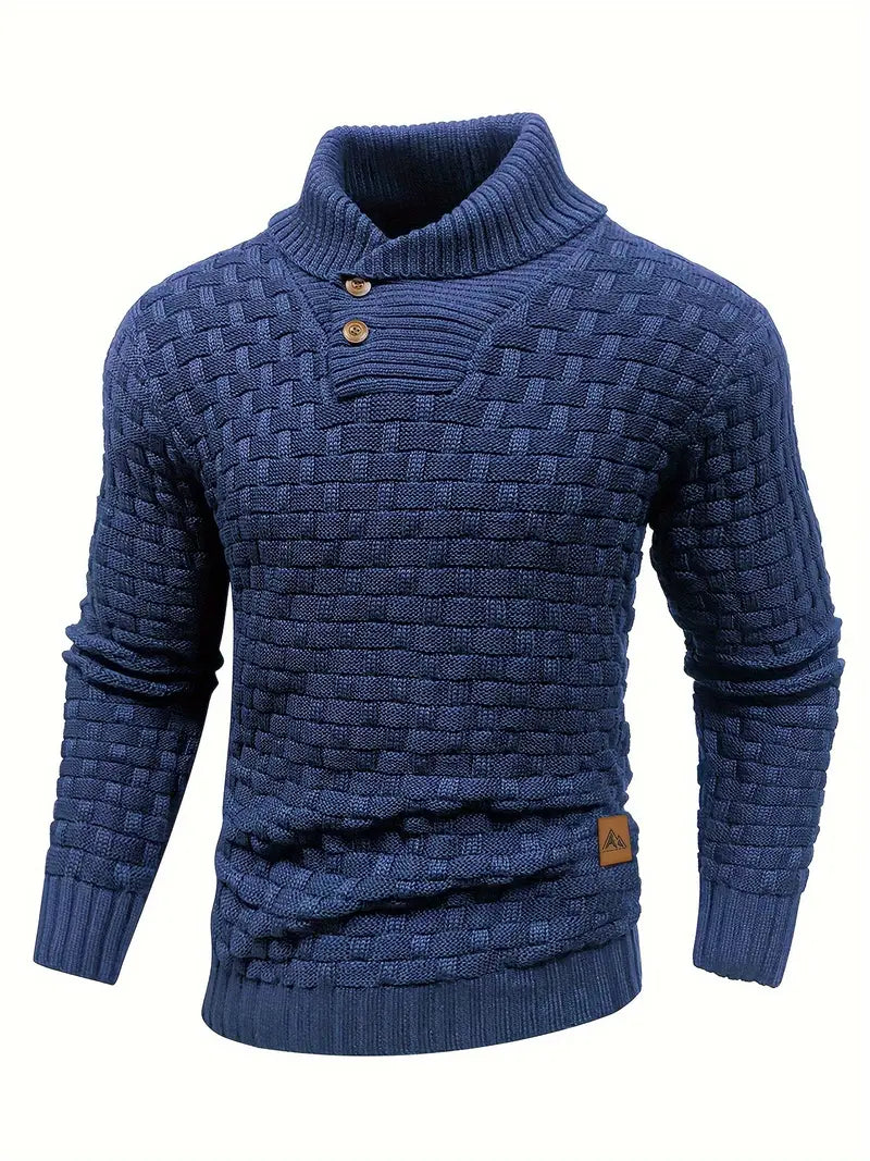 Knitted Sweater | Roll Neck | Chunky | Knitted Jumper | Men's Clothing-Men's Knitted Sweater-Chaps of London-Blue-S-Chaps of London