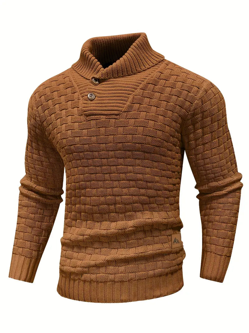 Knitted Sweater | Roll Neck | Chunky | Knitted Jumper | Men's Clothing-Men's Knitted Sweater-Chaps of London-Brown-S-Chaps of London