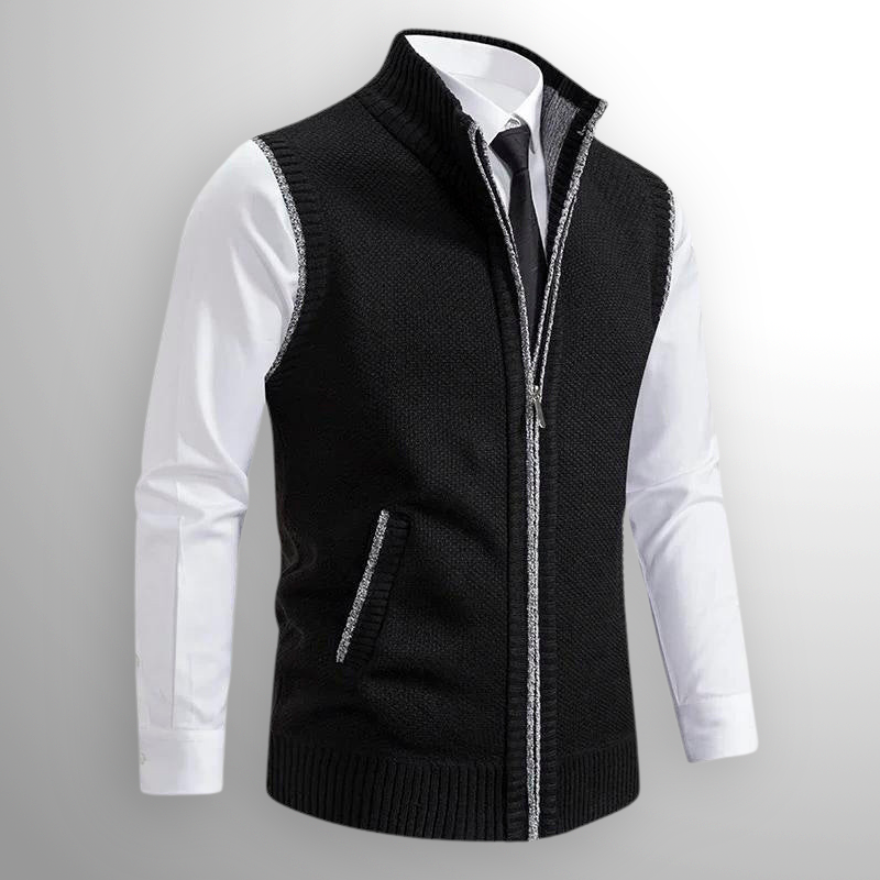 Knitted Vest - Men's Sleeveless Woolen Zip-Up Vest-Men's Knitted Vest-Chaps of London-Black-S-Chaps of London