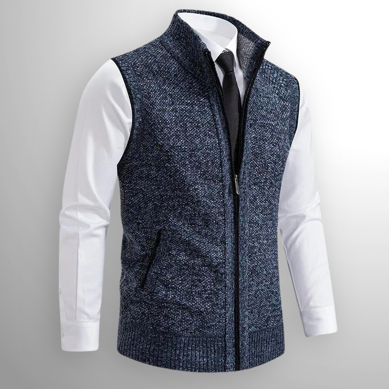 Knitted Vest - Men's Sleeveless Woolen Zip-Up Vest-Men's Knitted Vest-Chaps of London-Blue-S-Chaps of London
