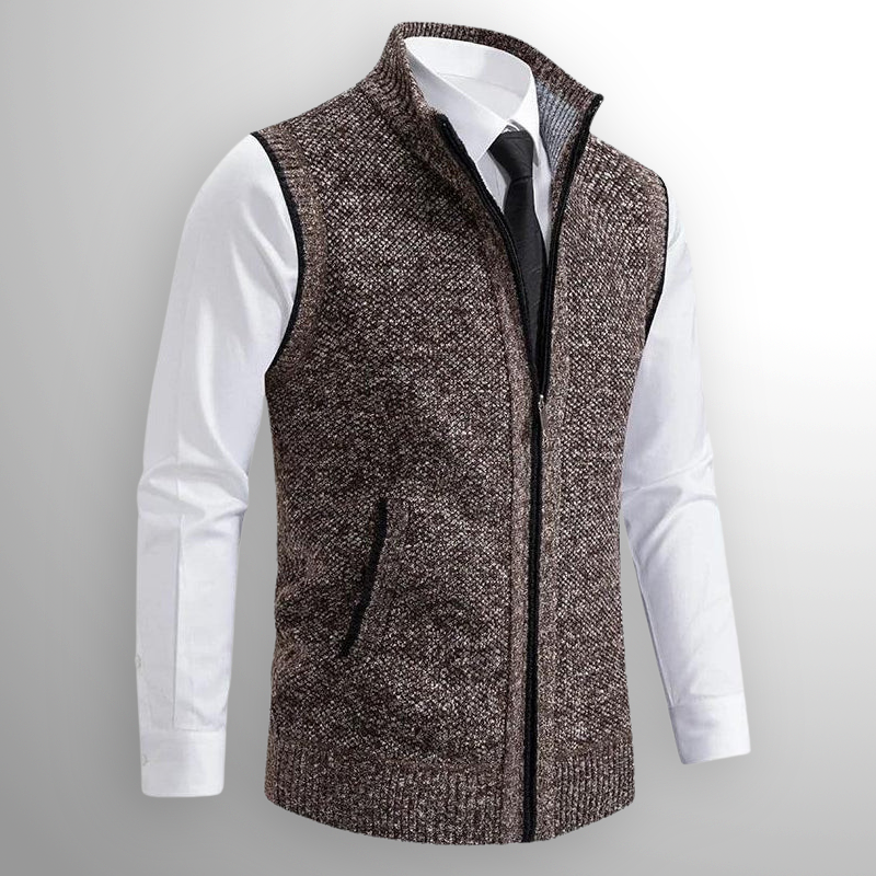 Knitted Vest - Men's Sleeveless Woolen Zip-Up Vest-Men's Knitted Vest-Chaps of London-Brown-S-Chaps of London