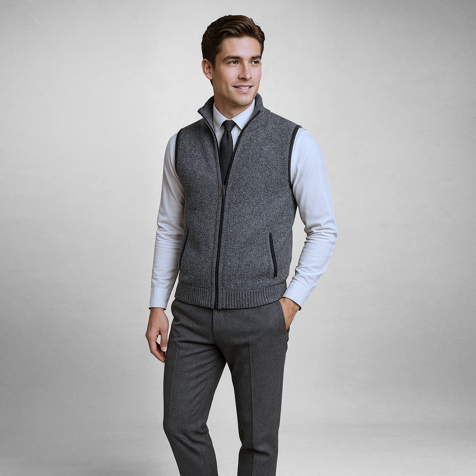Knitted Vest - Men's Sleeveless Woolen Zip-Up Vest-Men's Knitted Vest-Chaps of London-Chaps of London