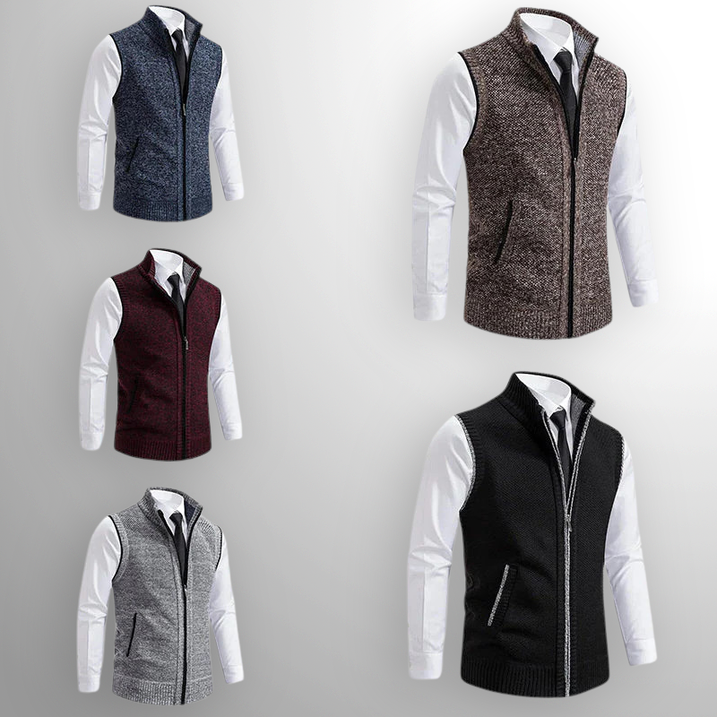 Knitted Vest - Men's Sleeveless Woolen Zip-Up Vest-Men's Knitted Vest-Chaps of London-Chaps of London