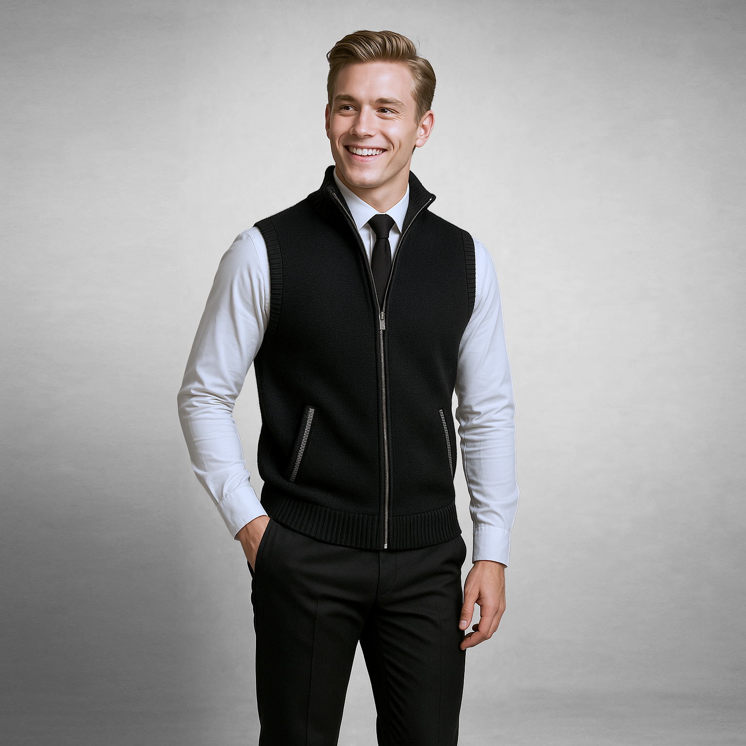 Knitted Vest - Men's Sleeveless Woolen Zip-Up Vest-Men's Knitted Vest-Chaps of London-Chaps of London