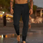 Linen Pants - Drawstring - Elastic Waist - Casual Pants - Men's Pants-Men's Trousers-Chaps of London-Black-S-Chaps of London