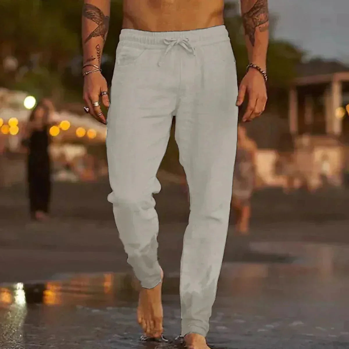 Linen Pants - Drawstring - Elastic Waist - Casual Pants - Men's Pants-Men's Trousers-Chaps of London-Chaps of London