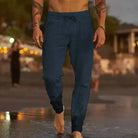 Linen Pants - Drawstring - Elastic Waist - Casual Pants - Men's Pants-Men's Trousers-Chaps of London-Dark Blue-S-Chaps of London