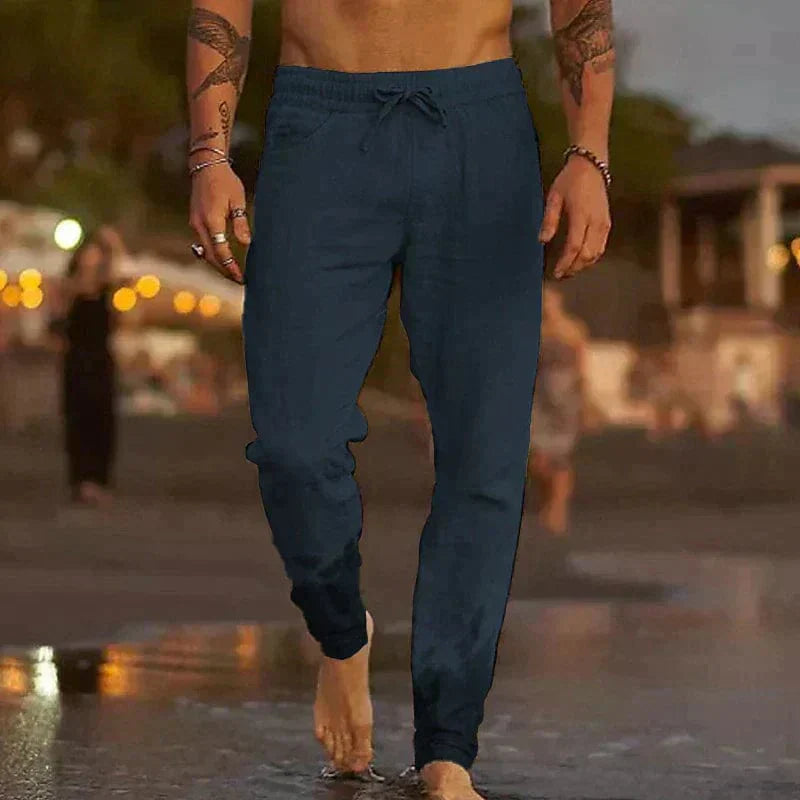 Linen Pants - Drawstring - Elastic Waist - Casual Pants - Men's Pants-Men's Trousers-Chaps of London-Dark Blue-S-Chaps of London