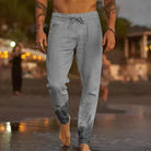 Linen Pants - Drawstring - Elastic Waist - Casual Pants - Men's Pants-Men's Trousers-Chaps of London-Grey-S-Chaps of London