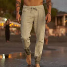 Linen Pants - Drawstring - Elastic Waist - Casual Pants - Men's Pants-Men's Trousers-Chaps of London-Khaki-S-Chaps of London