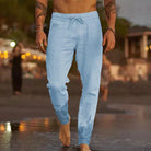Linen Pants - Drawstring - Elastic Waist - Casual Pants - Men's Pants-Men's Trousers-Chaps of London-Light Blue-S-Chaps of London