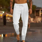 Linen Pants - Drawstring - Elastic Waist - Casual Pants - Men's Pants-Men's Trousers-Chaps of London-White-S-Chaps of London