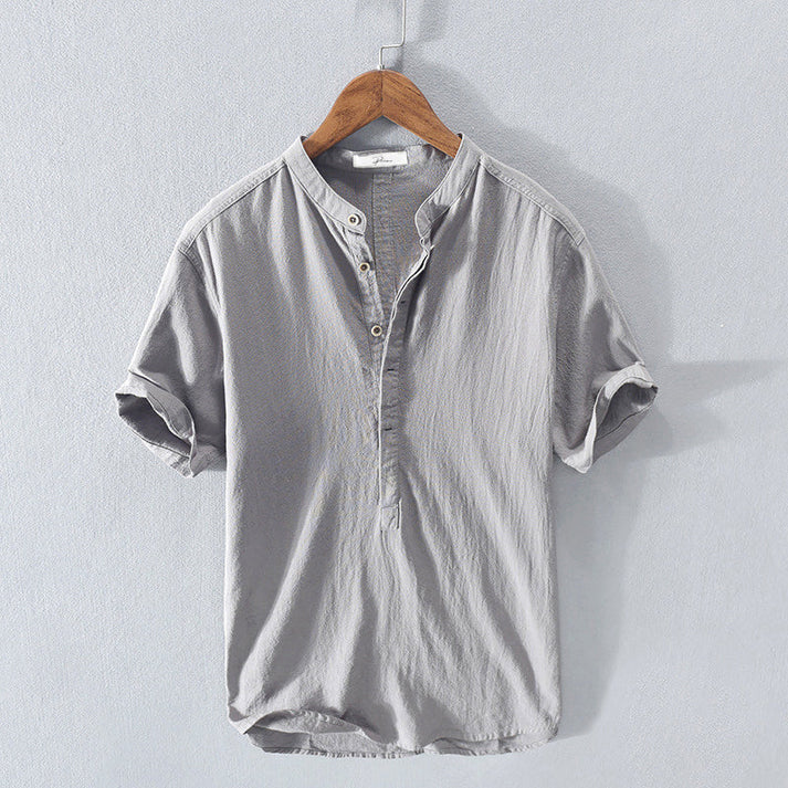 Linen Shirt - Men's Lightweight Button-Up Short Sleeve Shirt for Summer-Chaps of London-Gray-M-Chaps of London