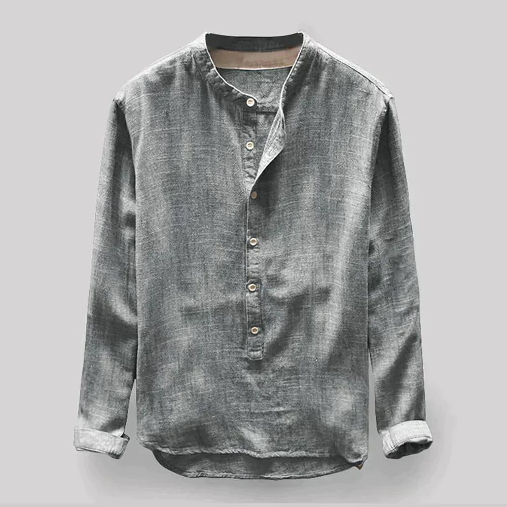 Linen Shirt - Men's Long Sleeve Cotton Button-Up Shirt-Men Shirts-Chaps of London-Gray-M-Chaps of London