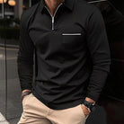 Long Sleeve Polo Shirt - Collared - Quarter Zip - Polo Shirts - Men's Clothing-Men Winter Shirt-Chaps of London-Black-S-Chaps of London
